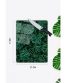Yeşil Yapraklar Cam Kesme Tahtası 25 x 35 cm