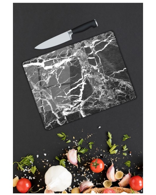 Siyah Mermer Görünümlü Cam Kesme Tahtası 25 x 35 cm