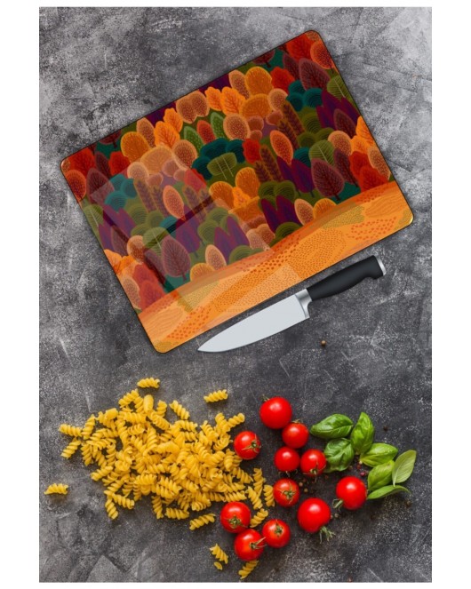 Renkli Ağaçlar Cam Kesme Tahtası 25 x 35 cm