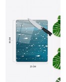 Su Damlacıkları Desenli Cam Kesme Tahtası 25 x 35 cm