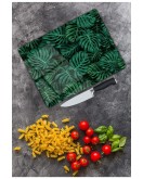Yeşil Yapraklar Cam Kesme Tahtası 25 x 35 cm
