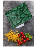 Yeşil Yapraklar Cam Kesme Tahtası 25 x 35 cm
