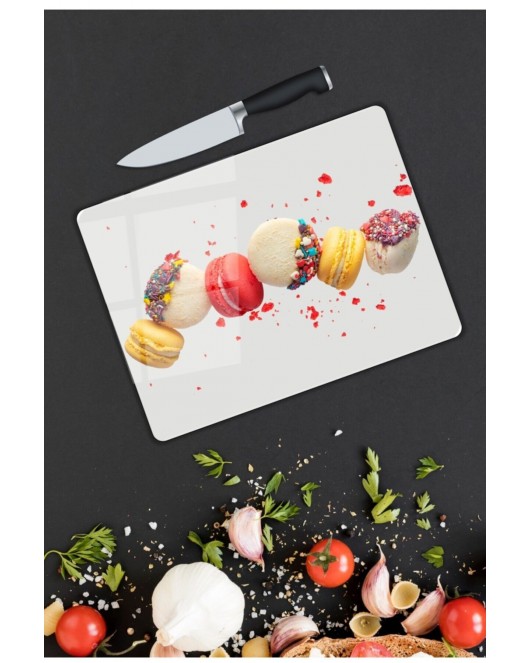 Renkli Kurabiyeler Cam Kesme Tahtası 25 x 35 cm
