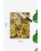 Altın Güller Cam Kesme Tahtası 25 cm 35 cm 25 x 35 cm
