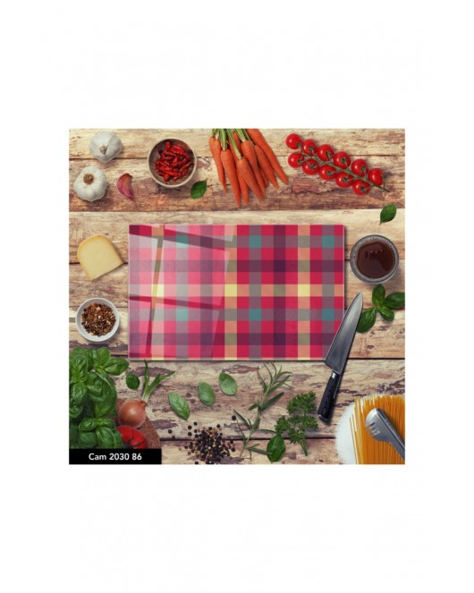Antibakteriyel Cam Kesme Tahtası | Baskılı Kesim Tablası | 25 x 35 cm