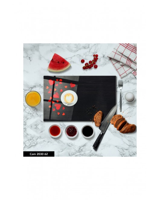 Antibakteriyel Cam Kesme Tahtası | Baskılı Kesim Tablası | 25 x 35 cm