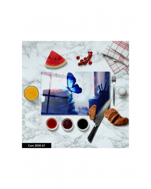 Antibakteriyel Cam Kesme Tahtası | Baskılı Kesim Tablası | 25 x 35 cm