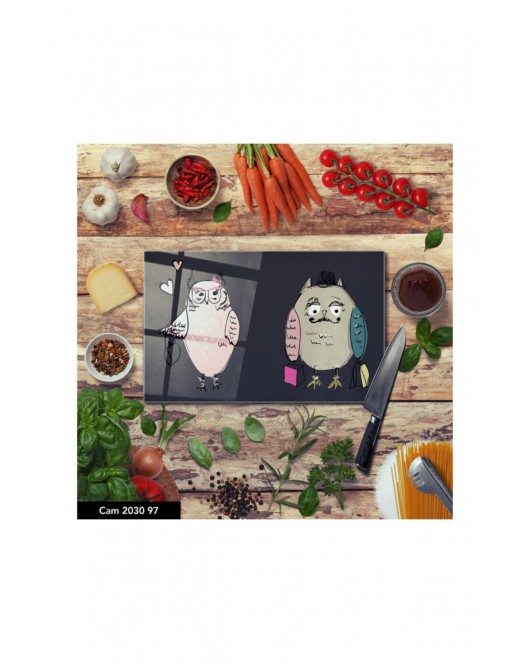 Antibakteriyel Cam Kesme Tahtası | Baskılı Kesim Tablası | 25 x 35 cm