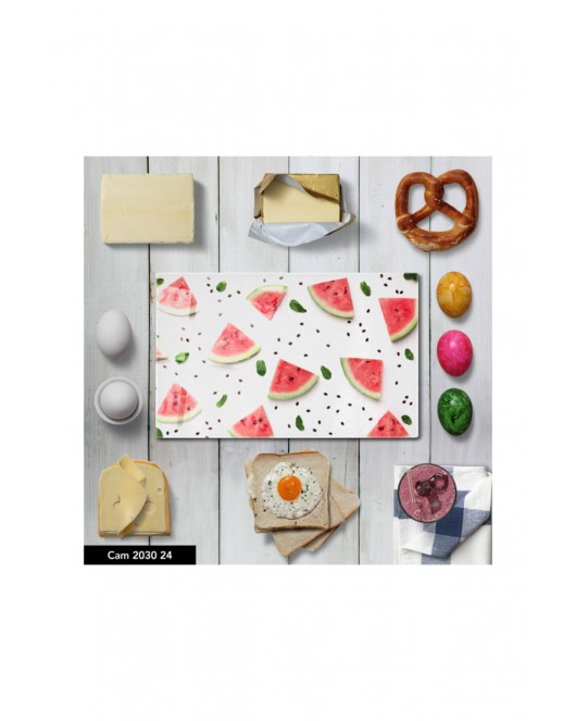 Antibakteriyel Cam Kesme Tahtası | Baskılı Kesim Tablası | 25 x 35 cm