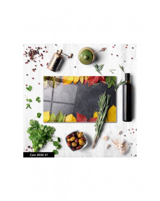 Antibakteriyel Cam Kesme Tahtası | Baskılı Kesim Tablası | 25 x 35 cm