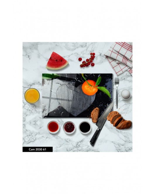 Antibakteriyel Cam Kesme Tahtası | Baskılı Kesim Tablası | 25 x 35 cm