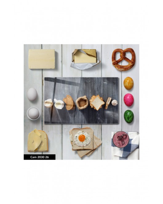 Antibakteriyel Cam Kesme Tahtası | Baskılı Kesim Tablası | 25 x 35 cm