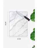 Beyaz Mermer Görünümlü Cam Kesme Tahtası 25 x 35 cm