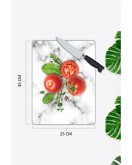 Beyaz Mermer Görünümlü Cam Kesme Tahtası 25 x 35 cm