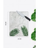 Beyaz Mermer Görünümlü Cam Kesme Tahtası 25 x 35 cm