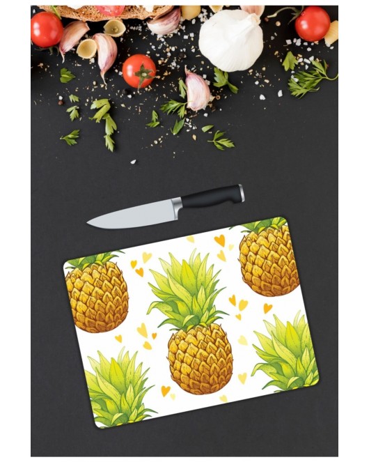 Ananas Desenli Cam Kesme Tahtası 25 x 35 cm
