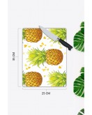 Ananas Desenli Cam Kesme Tahtası 25 x 35 cm