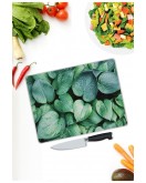 Yeşil Yapraklar Cam Kesme Tahtası 25 x 35 cm