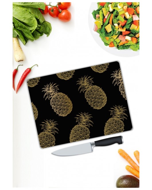 Ananas Desenli | Cam Kesme Tahtası | 25 x 35 cm