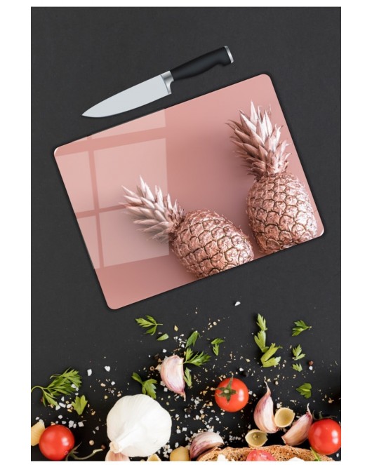 Ananas Desenli| Cam Kesme Tahtası 25 x 35 cm