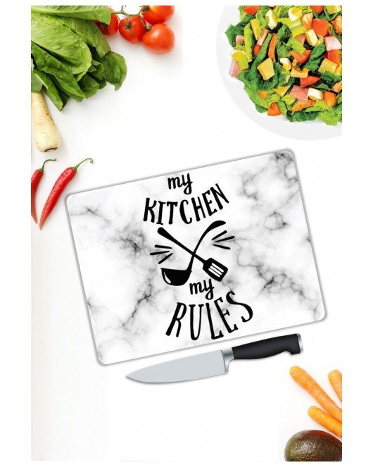 My Kitchen My Rules | Cam Kesme Tahtası | 25 x 35 cm