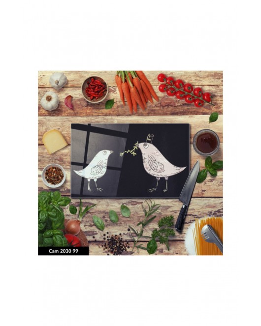 Cam Kesme Tahtası | Baskılı Kesim Tablası | Temperli | 25 x 35 cm