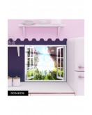 Cam Ocak Arkası Koruyucu | Pencere Ve Çiçekler