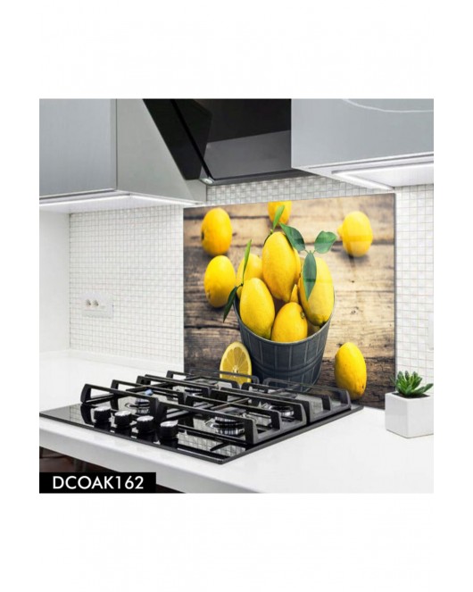 Cam Ocak Arkası Koruyucu | Limon Desenli